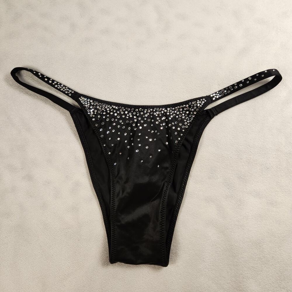 Victoria's Secret Very Sexy Soft Satin Brazilian Panty Black Rhinestone - Small